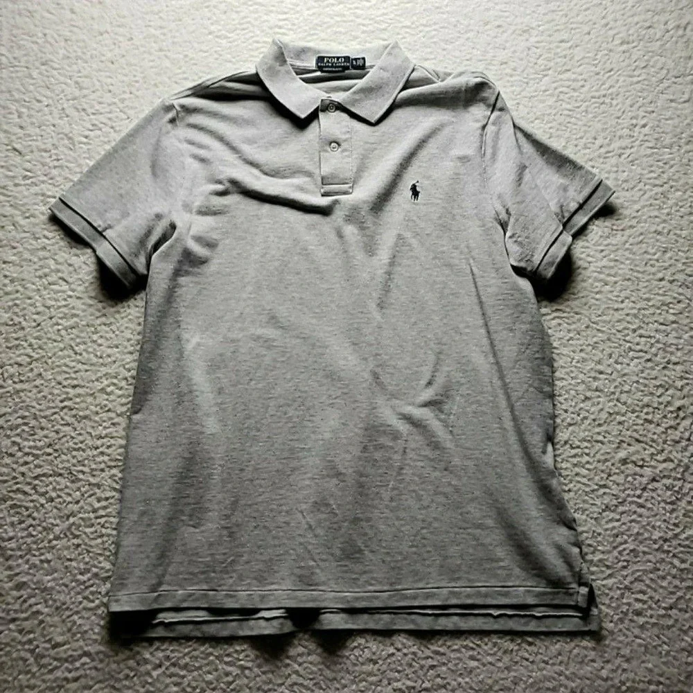 Polo Ralph Lauren Polo Shirt Mens XL Gray Cotton Knit Custom Slim Fit Logo Top